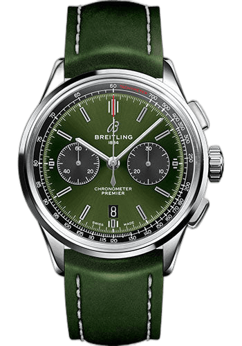 Premier B01 Chronograph Bentley Watch - 42mm Steel Case - Green Dial - Green Leather Strap - AB0118A11L1X1 · Breitling AB0118A11L1X1