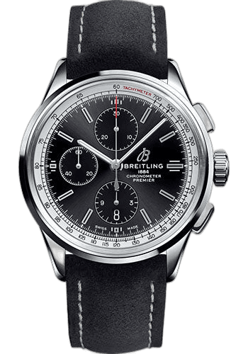 Premier Chronograph Watch - 42mm Steel Case - Black Dial - Anthracite Nubuck Strap - A13315351B1X1 · Breitling — A13315351B1X1