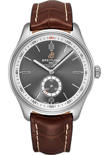 Breitling Premier Automatic Watch - 40mm Steel Case - Anthracite Dial - Brown Croco Strap - A37340351B1P1 Watch Ref. A37340351B1P1