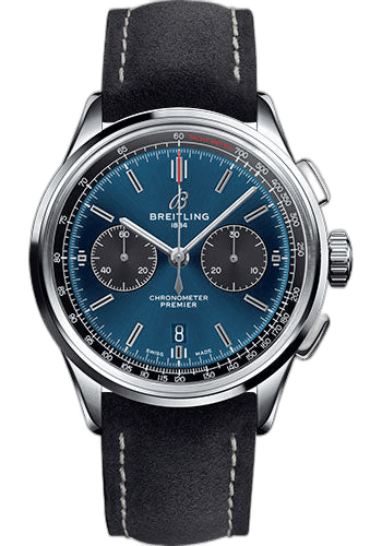Breitling Premier B01 Chronograph Watch - 42mm Steel Case - Blue Dial - Anthracite Nubuck Strap - AB0118A61C1X2 Ref. AB0118A61C1X2