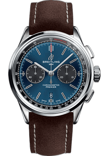 Breitling Premier B01 Chronograph Watch - 42mm Steel Case - Blue Dial - Brown Nubuck Strap - AB0118A61C1X1 Ref. AB0118A61C1X1