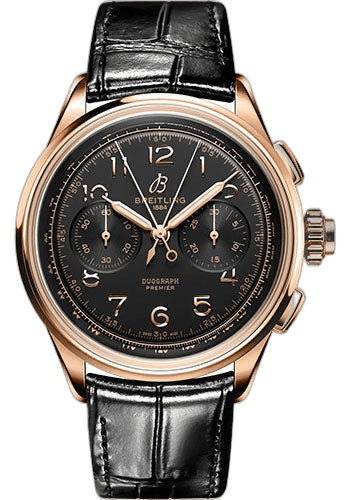 Premier B15 Duograph 42 Watch - 18K Red Gold - Black Dial - Black Alligator Leather Strap - Folding Buckle - RB1510251B1P1 42mm by Breitling — RB1510251B1P1