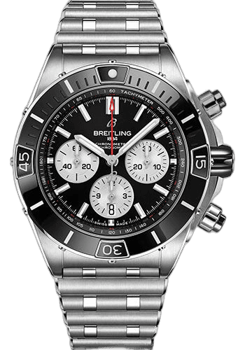 Super Chronomat B01 44 Watch - Stainless Steel - Black Dial - Metal Bracelet - AB0136251B1A1 44mm by Breitling — AB0136251B1A1