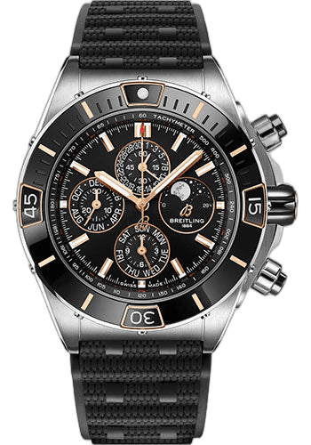 Breitling Super Chronomat 44 Four-Year Calendar Watch - Steel and 18K Red Gold - Black Dial - Black Rubber Strap - Folding Buckle - I19320251B1S1 44mm & 18K Red Gold Black Dial