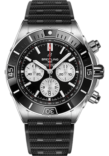 Super Chronomat B01 44 Watch - Stainless Steel - Black Dial - Black Rubber Strap - Folding Buckle - AB0136251B1S1 44mm · Breitling AB0136251B1S1