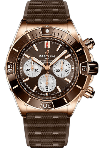Breitling 44mm Super Chronomat B01 44 Watch - 18K Red Gold - Brown Dial - Brown Rubber Strap - Folding Buckle - RB0136E31Q1S1 — Ref. RB0136E31Q1S1
