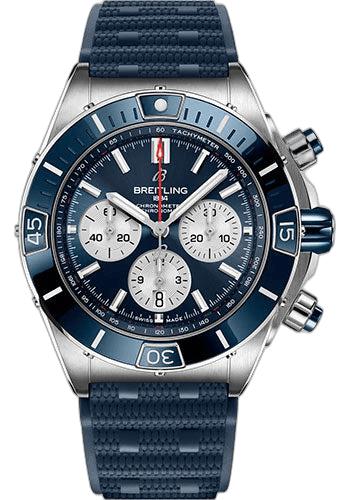 Breitling Super Chronomat B01 44 Watch - Stainless Steel - Blue Dial - Blue Rubber Strap - Folding Buckle - AB0136161C1S1 44mm Watch Ref. AB0136161C1S1