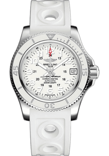 Breitling Superocean II 36 Watch - Steel - Hurricane White Dial - White Ocean Racer II Strap - Tang Buckle - A17312D21A1S1 36mm