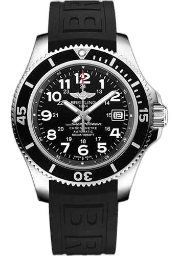 Breitling Superocean II 42 Watch - Steel - Volcano Black Dial - Black Diver Pro III Strap - Folding Buckle - A17365C91B1S2 42mm Timepiece [A17365C91B1S2