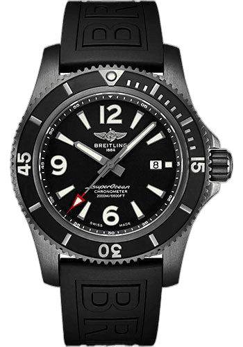 Breitling 46mm Superocean Automatic 46 Black Steel Watch - DLC-Coated Stainless Steel - Black Dial - Black Rubber Strap - Folding Buckle - M17368B71B1S2 Watch Ref. M17368B71B1S2