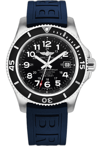 Breitling 42mm Superocean II 42 Watch - Steel Case - Volcano Black Dial - Blue Diver Pro III Strap - A17365C9/BD67/148S/A18S.1