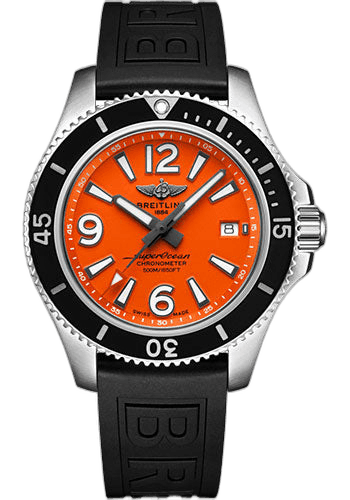 Breitling Superocean II 42 Watch - Steel - Orange Dial - Black Diver Pro III Strap - Folding Buckle - A17366D71O1S2 42mm Watch Ref. A17366D71O1S2