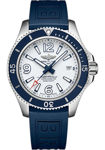 Breitling Superocean Automatic 42 Watch - Steel - White Dial - Blue Diver Pro III Strap - Tang Buckle - A17366D81A1S1 42mm Ref. A17366D81A1S1