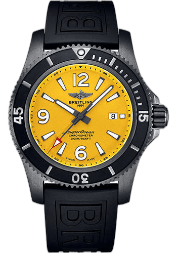 Superocean Automatic 46 Black Steel Watch - DLC-Coated Stainless Steel - Yellow Dial - Black Rubber Strap - Tang Buckle - M17368D71I1S1 46mm by Breitling — M17368D71I1S1