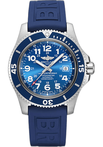 Breitling Superocean II 44 Watch - Steel - Gun Blue Dial - Blue Rubber Strap - Tang Buckle - A17392D81C1S1 44mm Watch Ref. A17392D81C1S1