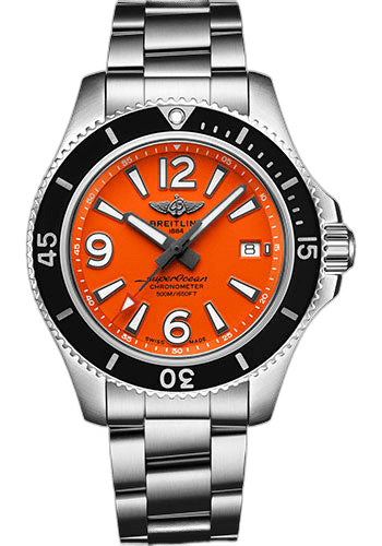 Breitling 42mm Superocean Automatic 42 Watch - Steel - Orange Dial - Steel Bracelet - A17366D71O1A1 — Ref. A17366D71O1A1