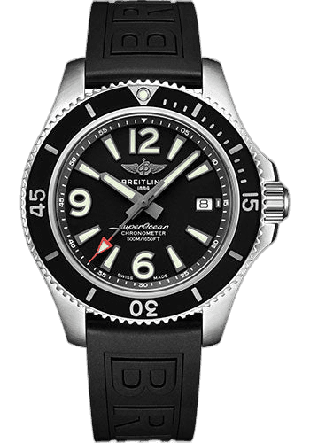 Breitling Superocean Automatic 42 Watch - Steel - Black Dial - Black Diver Pro III Strap - Tang Buckle - A17366021B1S1 42mm