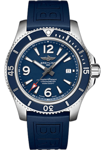Breitling 44mm Superocean Automatic 44 Watch - Steel - Blue Dial - Blue Diver Pro III Strap - Tang Buckle - A17367D81C1S1 — Ref. A17367D81C1S1