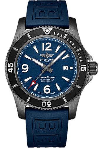 Breitling Superocean Automatic 46 Black Steel Watch - Black steel - Blue Dial - Blue Rubber Strap - Tang Buckle - M17368D71C1S1 46mm Watch Ref. M17368D71C1S1