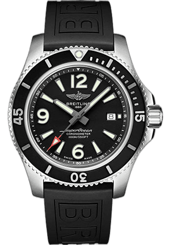Breitling Superocean Automatic 44 Watch - Stainless Steel - Black Dial - Black Rubber Strap - Folding Buckle - A17367D71B1S2 44mm