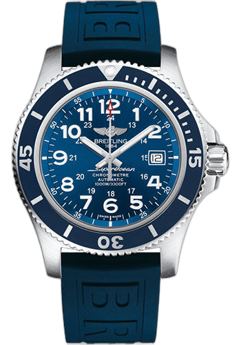 Breitling Superocean II 44 Watch - Steel - Gun Blue Dial - Blue Rubber Strap - Folding Buckle - A17392D81C1S2 44mm (A17392D81C1S2
