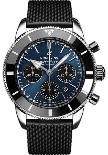 Breitling Superocean Heritage B01 Chronograph 44 Watch - Steel - Blackeye Blue Dial - Black Rubber Aero Classic Strap - Folding Buckle - AB0162121C1S1 44mm Timepiece [AB0162121C1S1