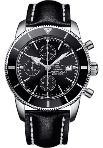 Breitling Superocean Heritage II Chronograph 46 Watch - Steel Case - Volcano Black Dial - Black Leather Strap - A1331212/BF78/442X/A20D.1 46mm Watch Ref. A1331212/BF78/442X/A20D.1