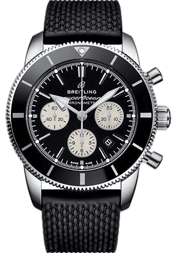 Superocean Heritage II B01 Chronograph 44 Watch - Steel Case - Black Dial - Black Rubber Aero Classic Strap - AB0162121B1S1 44mm by Breitling — AB0162121B1S1