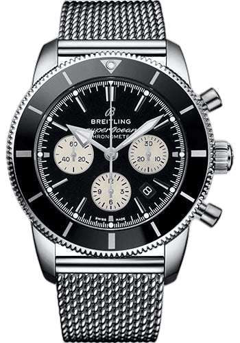 Superocean Heritage II B01 Chronograph 44 Watch - Steel Case - Black Dial - Steel Aero Classic Bracelet - AB0162121B1A1 44mm by Breitling — AB0162121B1A1