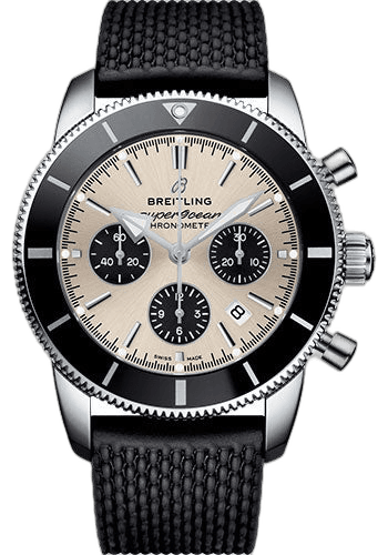 Superocean Heritage II B01 Chronograph 44 Watch - Steel Case - Silver Dial - Black Rubber Aero Classic Strap - AB0162121G1S1 44mm by Breitling — AB0162121G1S1