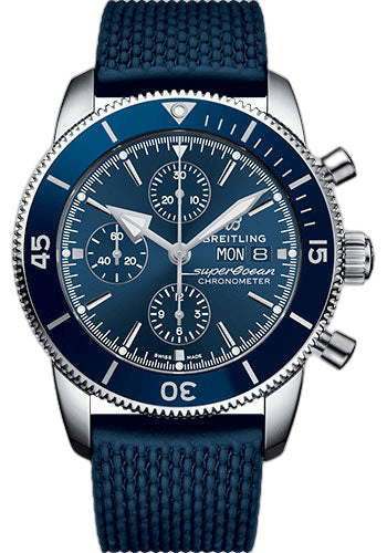 Breitling Superocean Heritage II Chronograph 44 Watch - Steel Case - Blue Dial - Blue Rubber Aero Classic Strap - A13313161C1S1 44mm