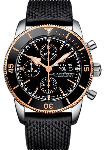 Superocean Heritage II Chronograph 44 Watch - Steel and Rose Gold Case - Volcano Black Dial - Black Rubber Aero Classic Strap - U13313121B1S1 · Breitling 44mm & Rose Gold Volcano Black Dial — U13313121B1S1