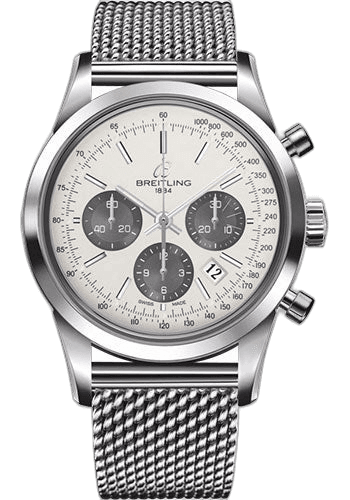 Breitling Transocean Chronograph Watch - Steel - Mercury Silver Dial - Steel Bracelet - AB0152121G1A1 43mm Ref. AB0152121G1A1