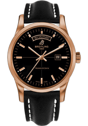 Breitling Transocean Day & Date Watch - 43mm Red Gold Case - Black Dial - Black Leather Strap - R4531012/BB70/436X/R20D.1 Ref. R4531012/BB70/436X/R20D.1