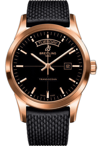 Breitling 43mm Transocean Day & Date Watch - 18k Red Gold - Black Dial - Black Rubber Aero Classic Strap - R4531012/BB70/279S/R20D.3 Watch Ref. R4531012/BB70/279S/R20D.3