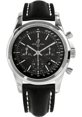 Breitling Transocean 01 Chronograph Watch - 43mm Steel Case - Black Dial - Black Leather Strap - AB015212/BA99/436X/A20D.1 Watch Ref. AB015212/BA99/436X/A20D.1