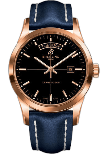 Transocean Day & Date Watch - 18k Red Gold - Black Dial - Blue Leather Strap - Tang Buckle - R4531012/BB70/105X/R20BA.1 43mm · Breitling R4531012/BB70/105X/R20BA.1