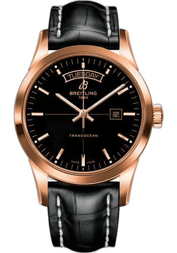 Transocean Day & Date Watch - 18k Red Gold - Black Dial - Black Croco Strap - Tang Buckle - R45310121B1P1 43mm — Breitling Ref. R45310121B1P1