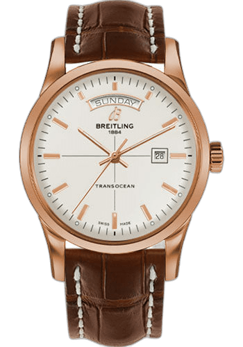 Breitling Transocean Day & Date Watch - 43mm Red Gold Case - Mercury Silver Dial - Gold Croco Strap - R4531012/G752/738P/R20D.1 Ref. R4531012/G752/738P/R20D.1
