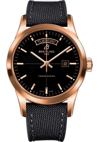 Breitling Transocean Day & Date Watch - 18k Red Gold - Black Dial - Anthracite Military Strap - Tang Buckle - R4531012/BB70/109W/R20BA.1 43mm (R4531012/BB70/109W/R20BA.1