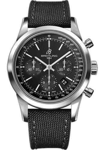 Transocean Chronograph Watch - Steel - Black Dial - Anthracite Military Strap - Tang Buckle - AB015212/BA99/109W/A20BA.1 43mm — Breitling Ref. AB015212/BA99/109W/A20BA.1