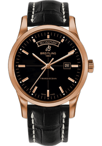 Breitling Transocean Day & Date Watch - 43mm Red Gold Case - Black Dial - Black Croco Strap - R4531012/BB70/744P/R20D.1