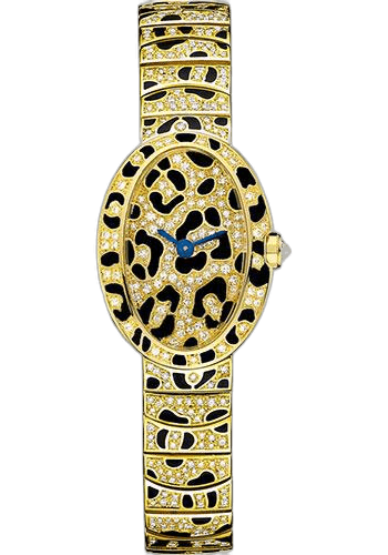 Cartier Baignoire Mini Baignoire Panther Spots Watch - Yellow Gold Diamond Case - Diamond Dial - Diamond Bracelet - HPI00961 Diamond Diamond Dial