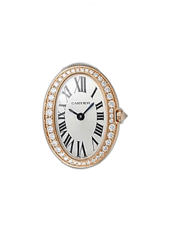 Cartier Rose Gold Baignoire Watch - Mini Pink Gold Diamond Case - Fabric Strap - WB520028 — Ref. WB520028