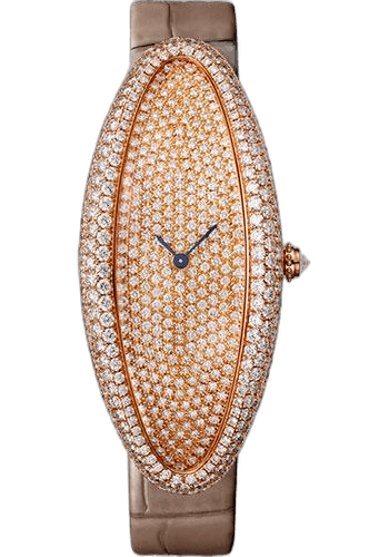 Cartier Baignoire Allongée Baignoire Allongee Watch - 52 mm Pink Gold Diamond Case - Diamond Dial - Taupe Strap - WJBA0011 52mm Rose Gold Diamond Diamond Dial Timepiece [WJBA0011