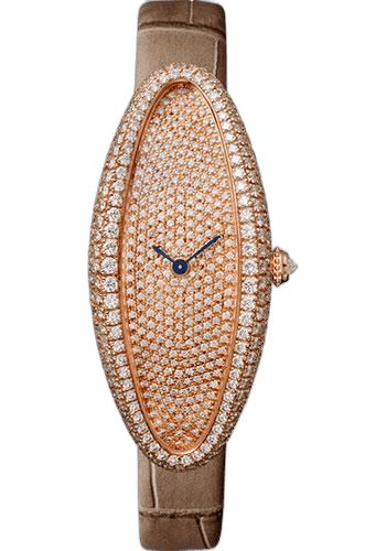 Cartier Baignoire Allongée Baignoire Allongee Watch - 47 mm Pink Gold Diamond Case - Diamond Dial - Taupe Strap - WJBA0010 47mm Rose Gold Diamond Diamond Dial