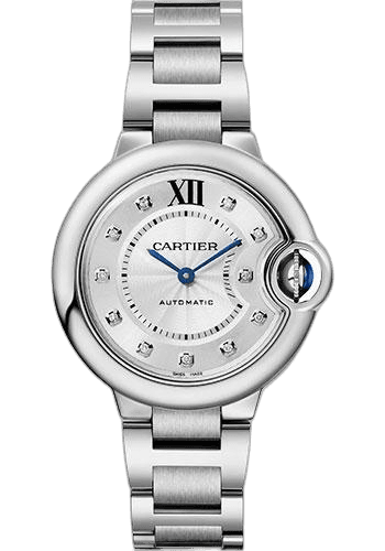 Ballon Bleu de Cartier Watch - 33 mm Steel Case - Silvered Diamond Dial - Interchangeable Bracelet - W4BB0021 33mm