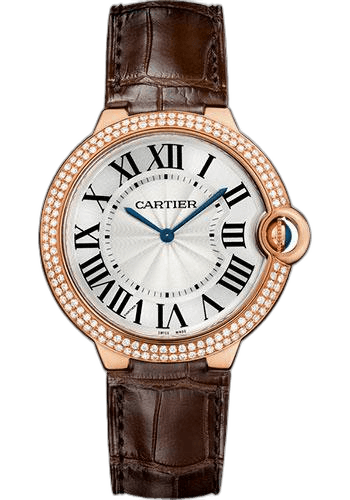 Cartier Ballon Bleu De Cartier Watch - 40 mm Pink Gold Diamond Case - Diamond Bezel - Diamond Dial - Brown Alligator Strap - WE902055 40mm Rose Gold Diamond Bezel Diamond Dial