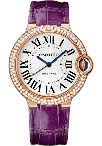Ballon Bleu de Cartier Watch - 36 mm Pink Gold Diamond Case - Purple Patent Alligator Strap - WJBB0009 36mm Rose Gold — Cartier Ref. WJBB0009