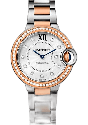 Cartier Ballon Bleu De Cartier Watch - 33 mm Pink Gold Case - Diamond Dial - Steel Bracelet - WE902077 33mm Rose Gold